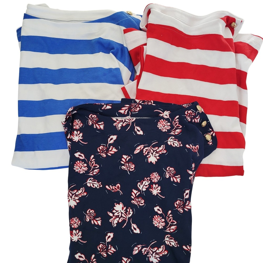 Croft & Barrow Lot of 3 Womens Plus 1X Cotton Boat Neck Tops Gold Button Accent